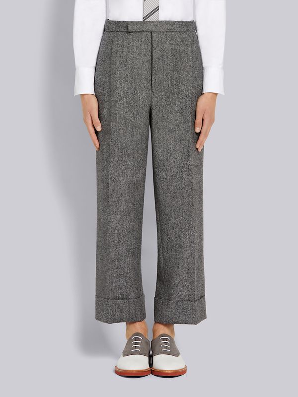 Medium Grey Donegal Tweed Single Pleat Classic Side Tab Trouser