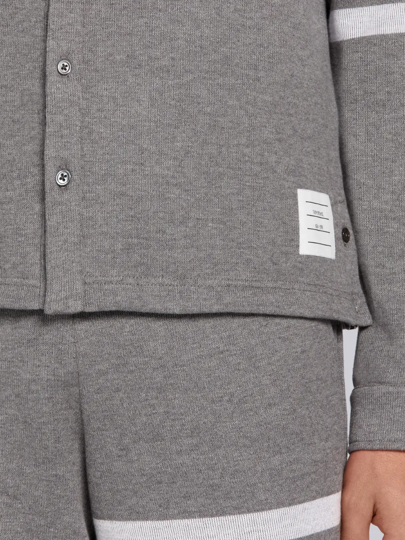 Medium Grey Double Face Cotton Knit 4-Bar Button Down Shirt Jacket Medium Grey Double Face Cotton Knit 4-Bar Button Down Shirt Jacket