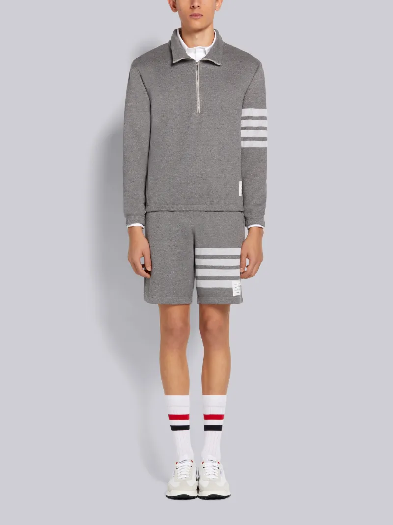 Medium Grey Double Face Cotton Knit 4-Bar Stripe Sweat Shorts