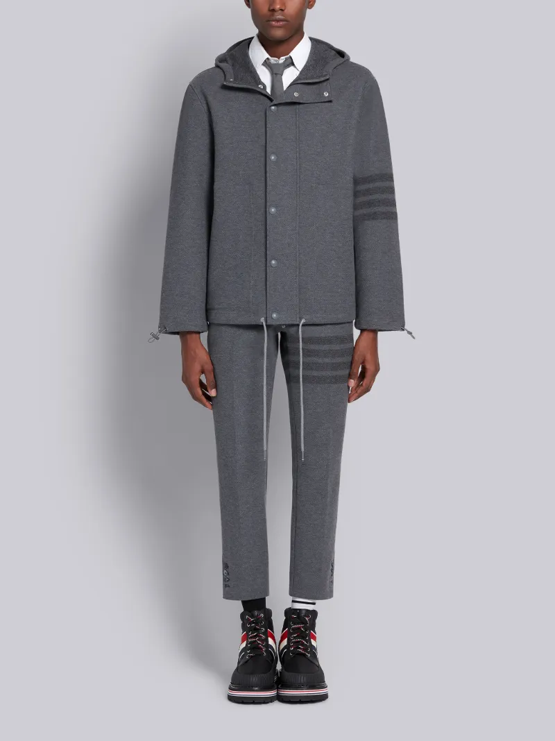 Medium Grey Double Face Cotton Twill Hooded Tonal 4-Bar Jacket