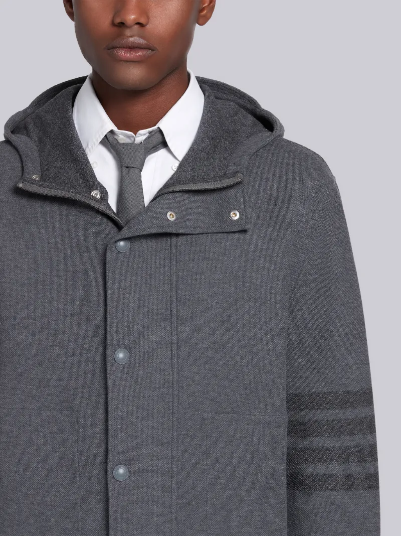 Medium Grey Double Face Cotton Twill Hooded Tonal 4-Bar Jacket
