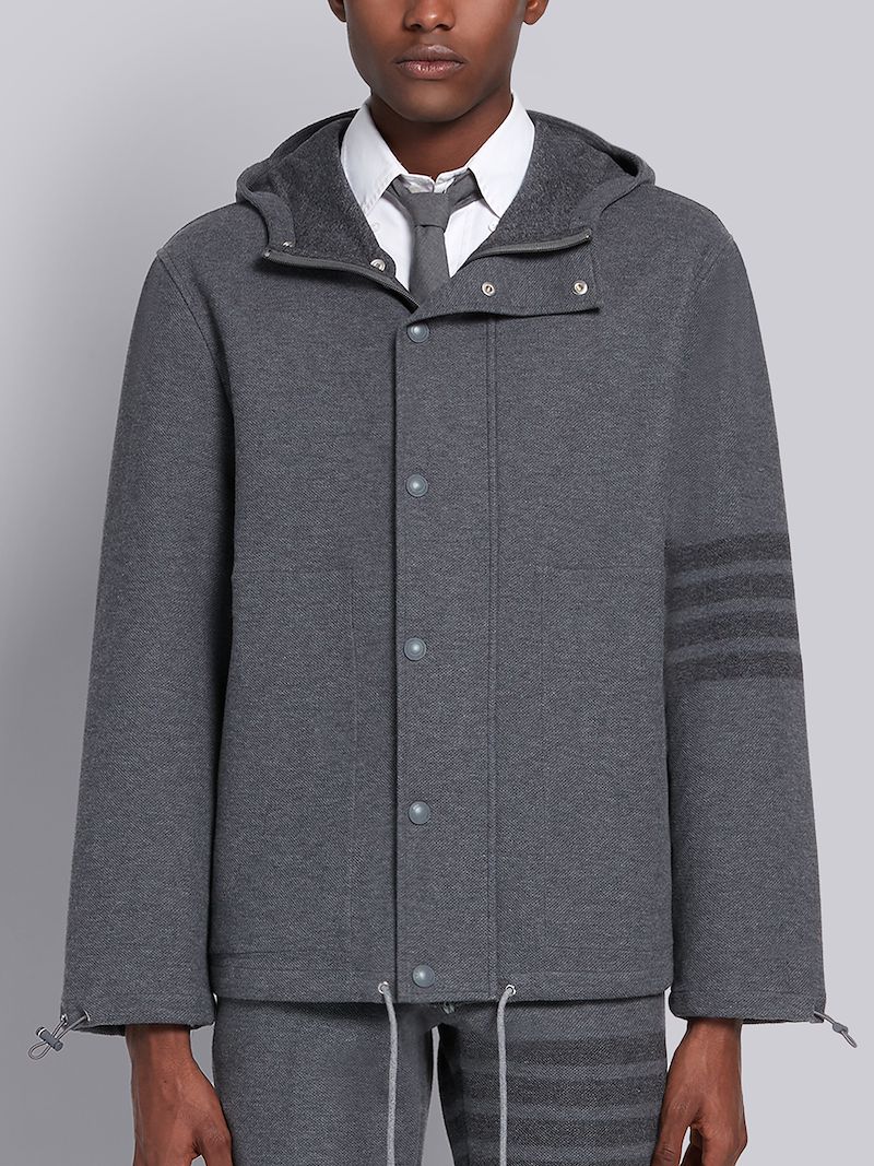 Medium Grey Double Face Cotton Twill Hooded Tonal 4-Bar Jacket