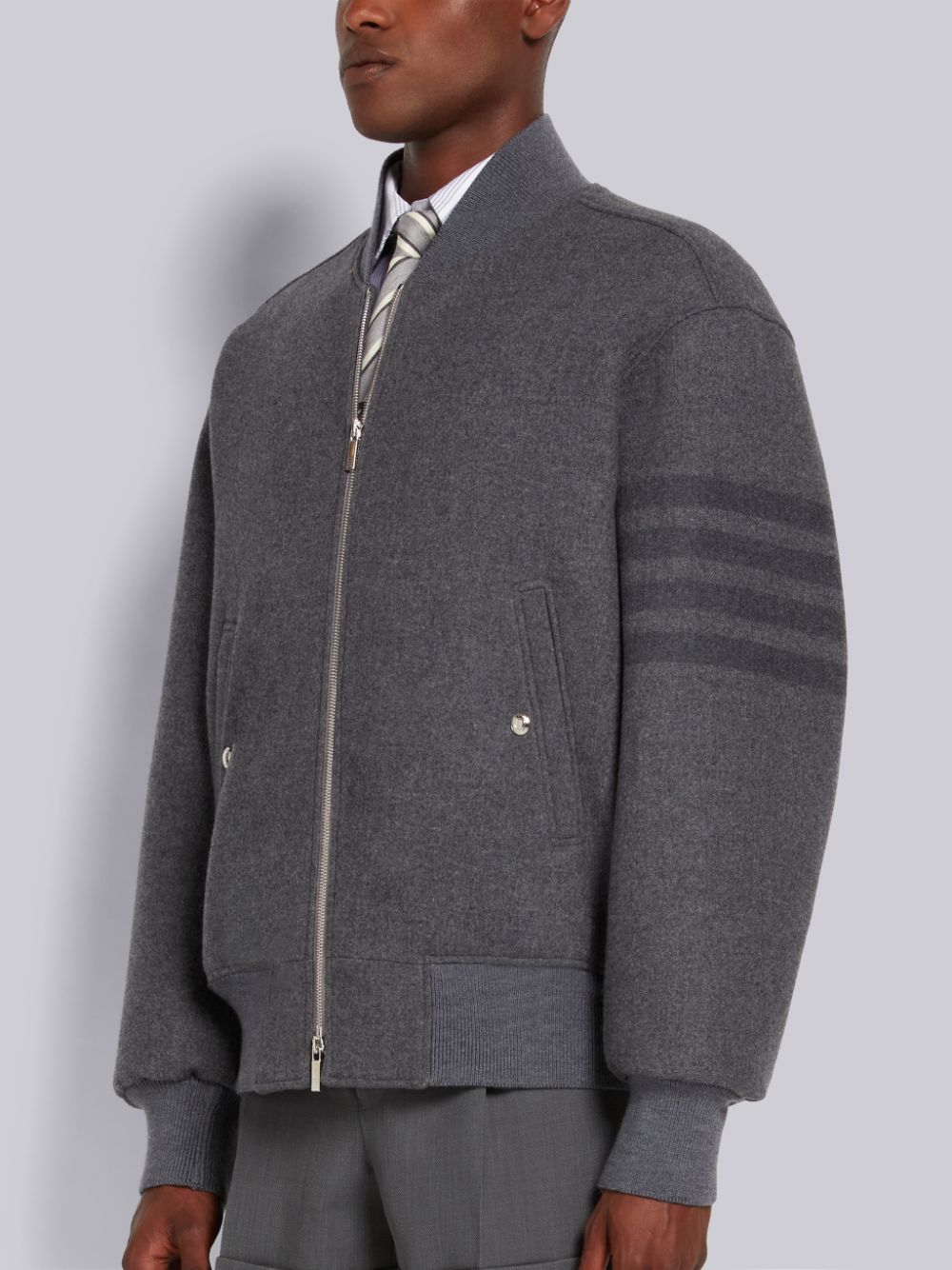 Medium Grey Double Face Melton 4-Bar Oversized Blouson Jacket | Thom Browne