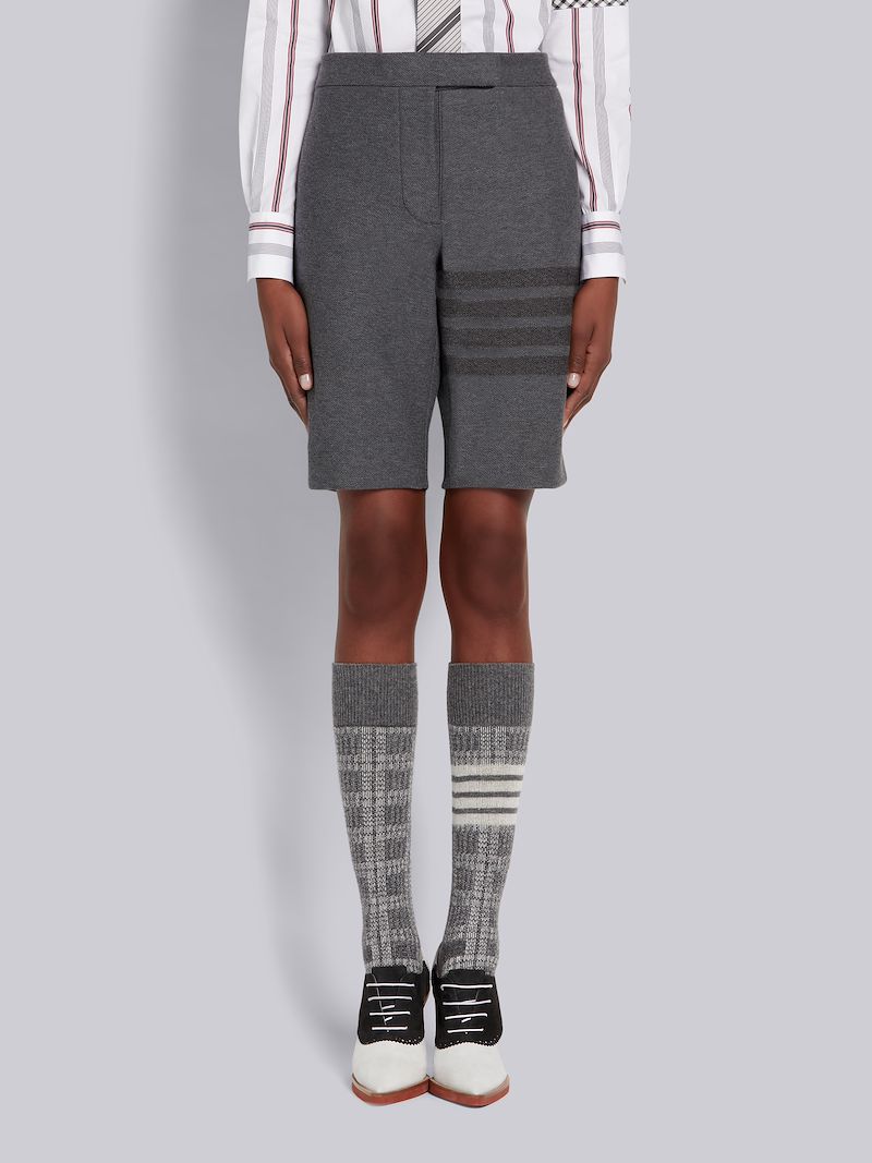 Medium Grey Double Face Tech Twill Tonal 4-Bar Bermuda Shorts
