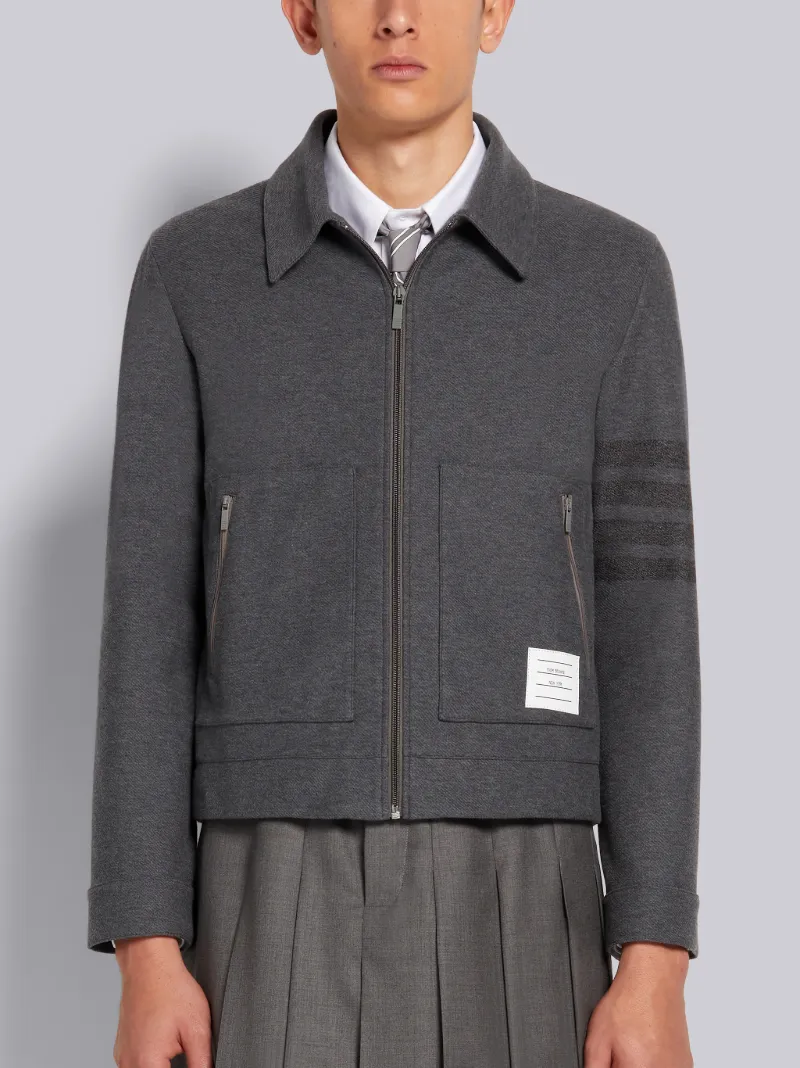 Medium Grey Double Face Tech Twill Tonal 4-Bar Stripe Coach Jacket