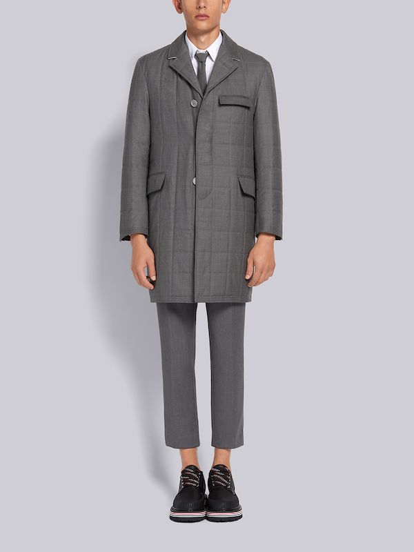 Medium Grey Down Filled Super 120s Twill Classic Chesterfield Overcoat