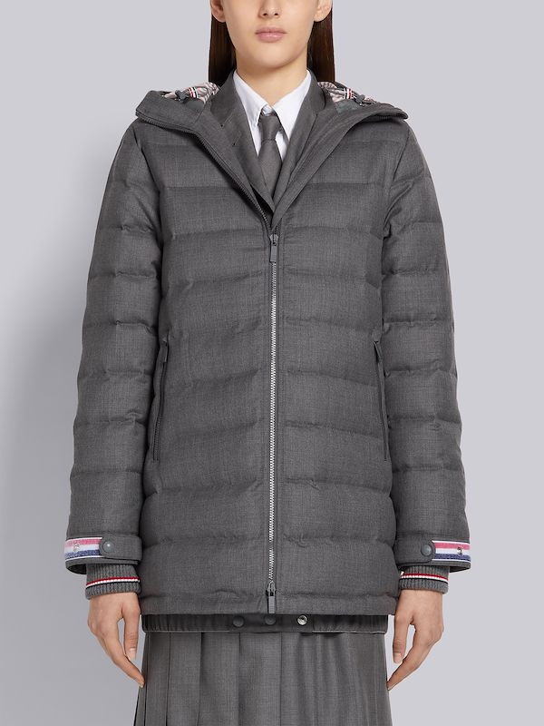 Medium Grey Down Filled Super 120s Twill Funnel Neck Coat