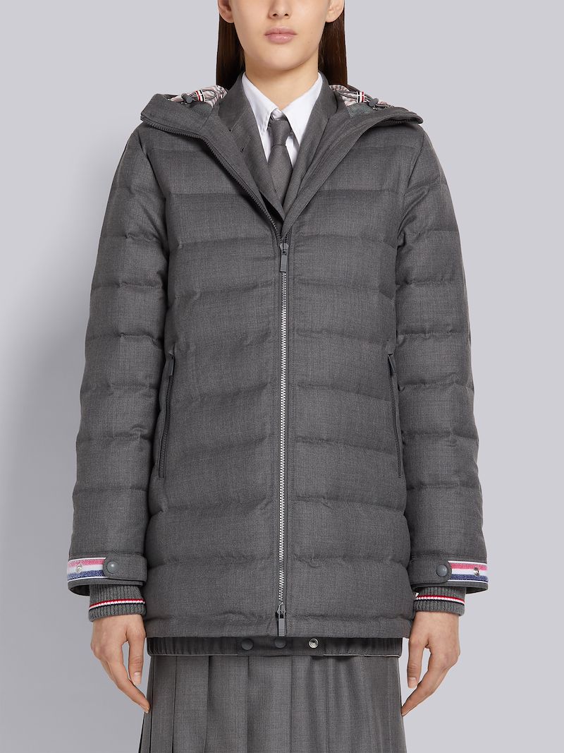 Medium Grey Down Filled Super 120s Twill Funnel Neck Coat