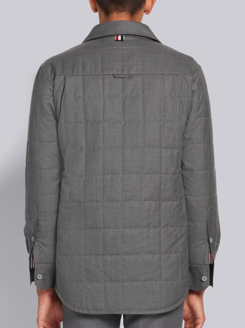 Medium Grey Down Filled Super 120s Twill Shirt Jacket Medium Grey Down Filled Super 120s Twill Shirt Jacket