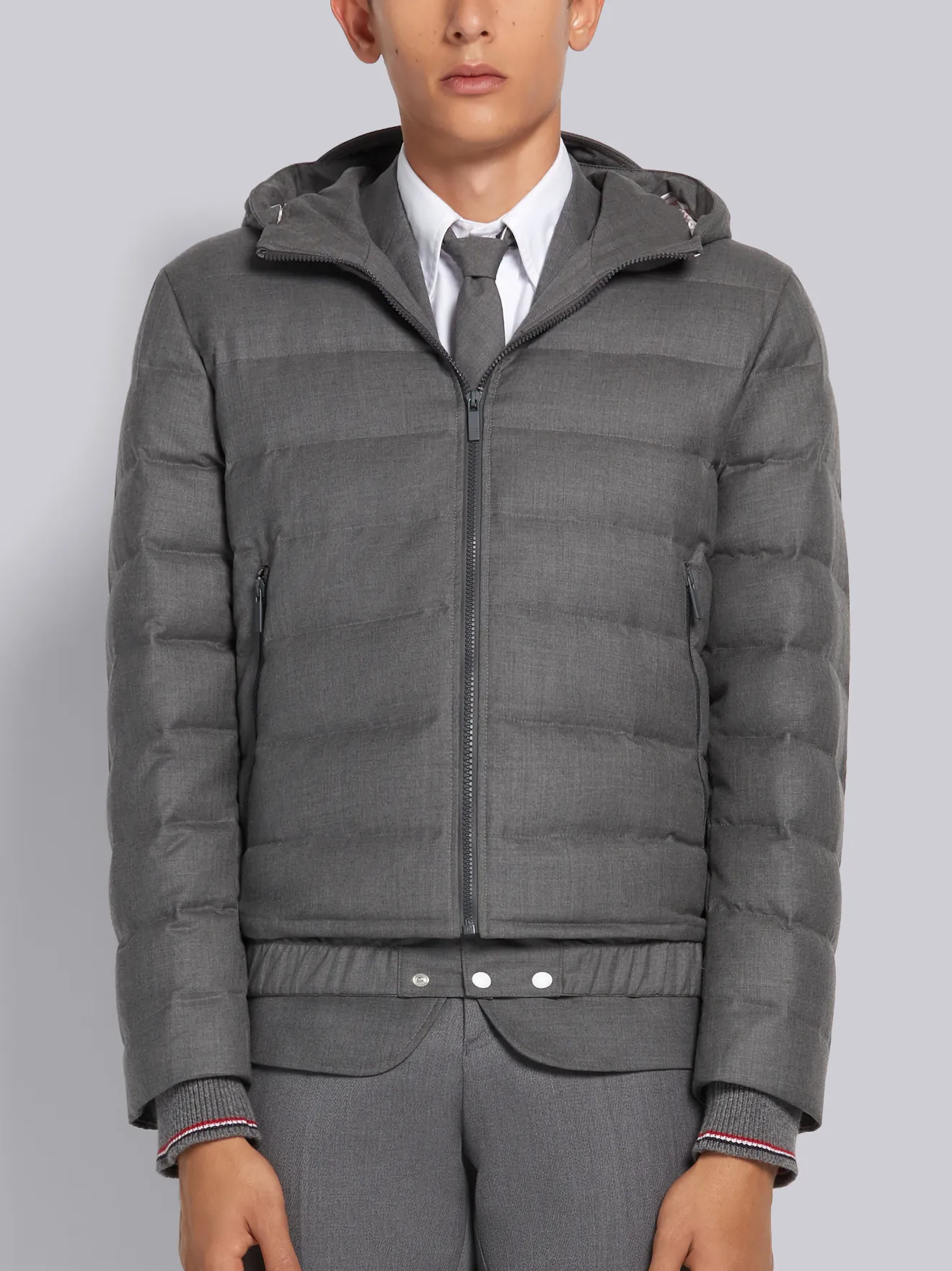 Medium Grey Down Filled Super 120s Twill Ski Jacket | Thom