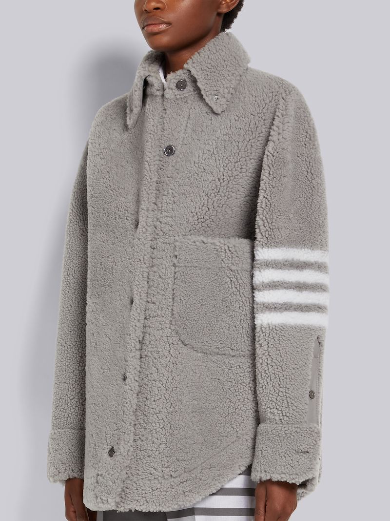 Medium Grey Dyed Shearling 4-Bar Supersized Shirt Jacket