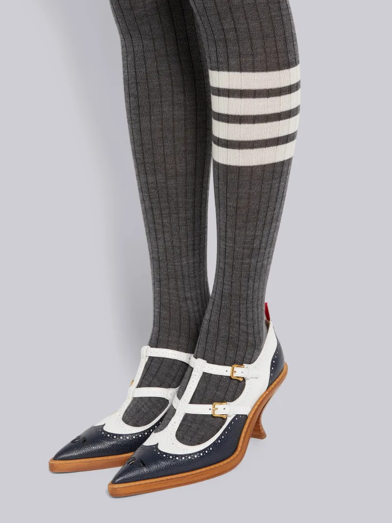 Medium Grey Fine Merino Wool 4-Bar Opaque Rib Tights