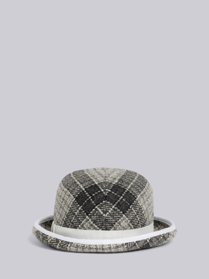 Medium Grey Grid Windowpane Check British Wool Bowler Hat