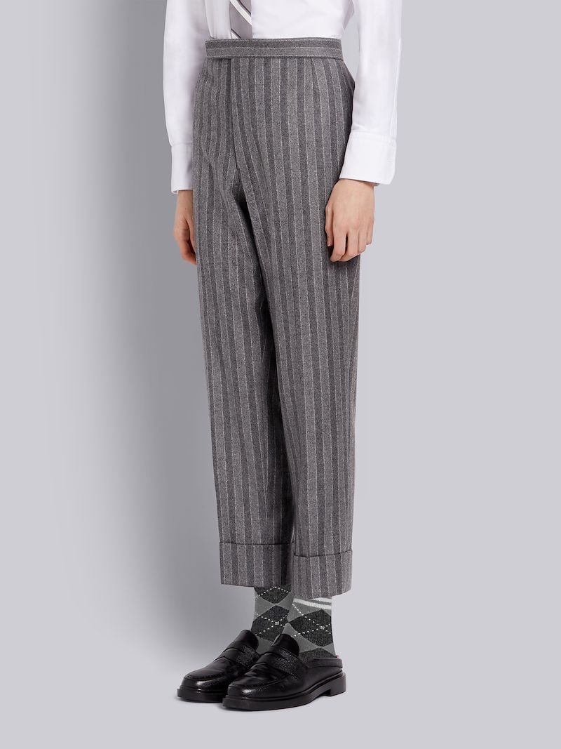 Medium Grey Ground Chalk Stripe Wool Flannel Classic Trouser
