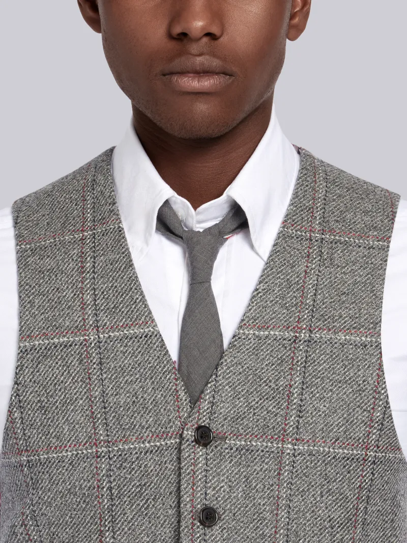 Medium Grey Hunting Tweed Windowpane Vest | Thom Browne