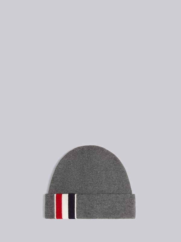 Medium Grey Jersey Stitch Superfine Merino Wool Intarsia Stripe Hat