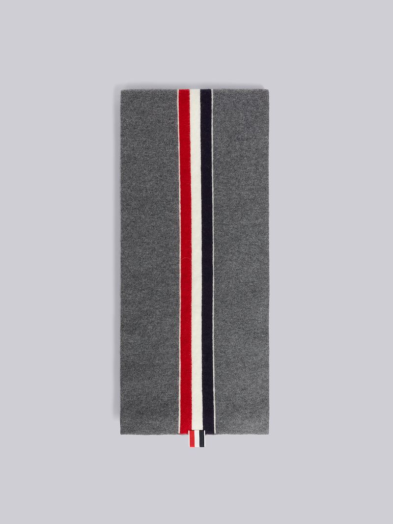 Medium Grey Jersey Stitch Superfine Merino Wool Intarsia Stripe Scarf