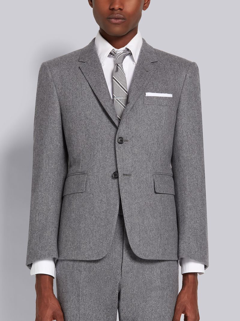 Medium Grey Lightweight Boiled Wool Engineered Stripe Classic Sport Coat