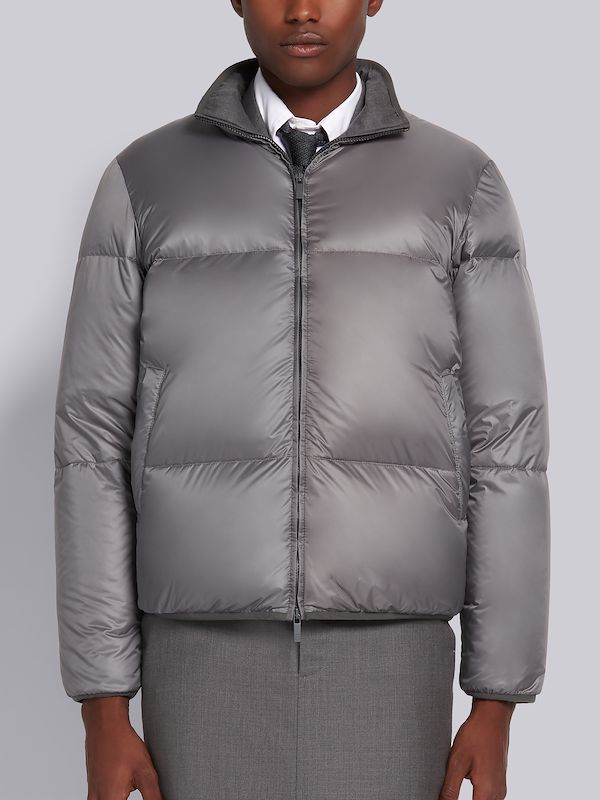 Medium Grey Matte Finish Nylon Reversible Funnel Neck Jacket