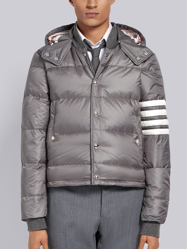 Medium Grey Matte Nylon 4-Bar Down Bomber Jacket