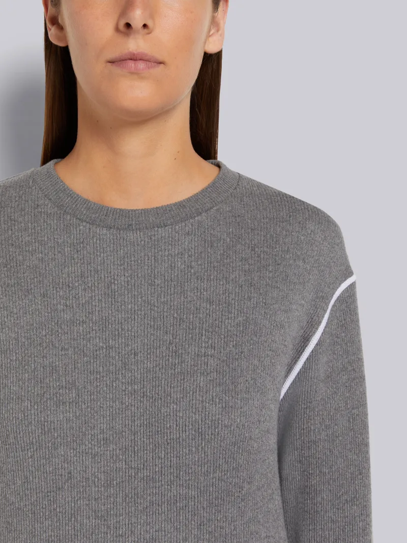 Medium Grey Mesh Back Cotton Rib Contrast Cover Stitch Crew Neck Pullover Sweatshirt