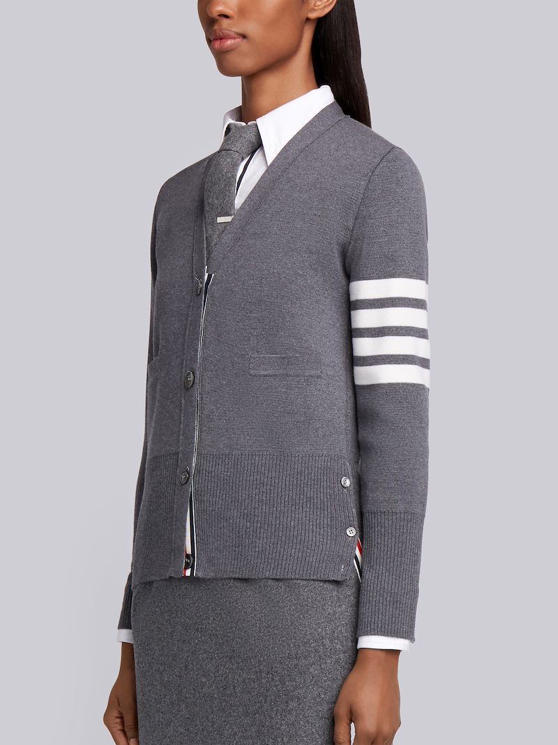 Medium Grey Milano Stitch Fine Merino Wool 4-bar V-neck Cardigan