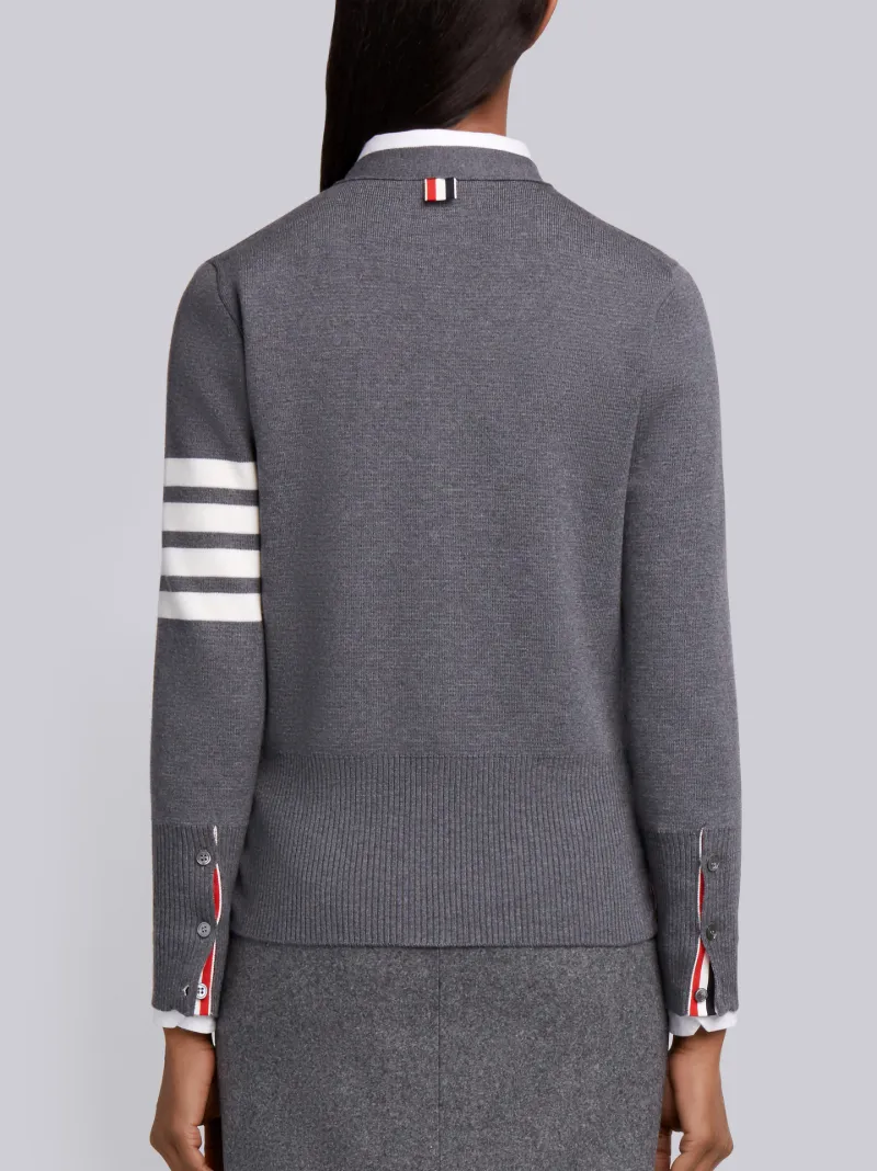 Medium Grey Milano Stitch Fine Merino Wool 4-bar V-neck Cardigan