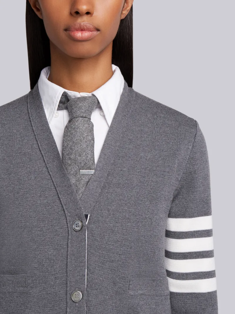 Medium Grey Milano Stitch Fine Merino Wool 4-bar V-neck Cardigan