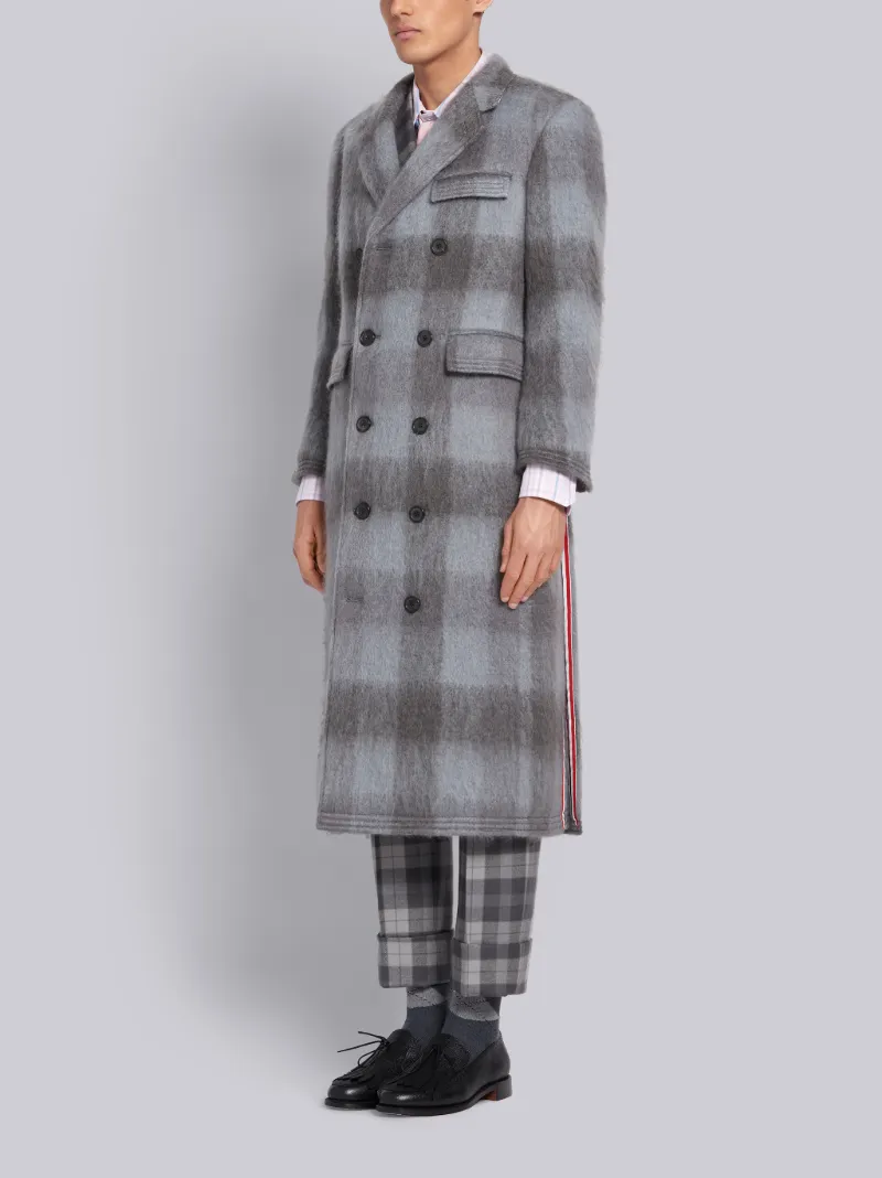 Medium Grey Mohair Buffalo Check Long Chesterfield Overcoat