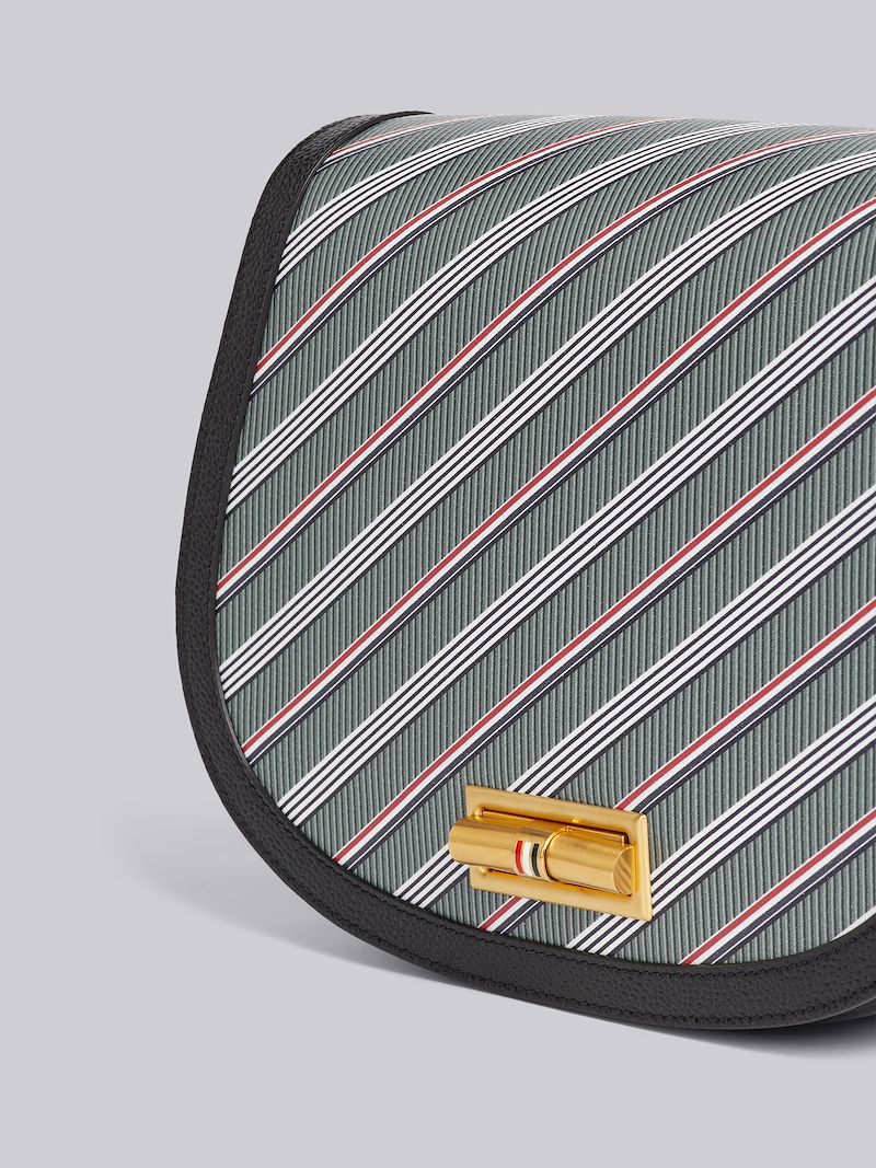 Medium Grey Monogram Coated Canvas Leather Frame Stripe Enamel Lock Saddle Shoulder Bag