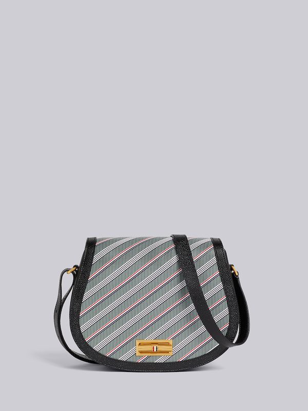 Medium Grey Monogram Coated Canvas Leather Frame Stripe Enamel Lock Saddle Shoulder Bag