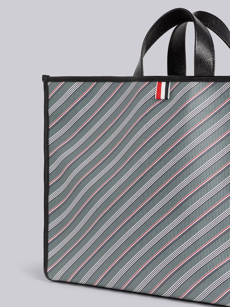 Medium Grey Monogram Stripe Coated Canvas Leather Detail Squared Tote
