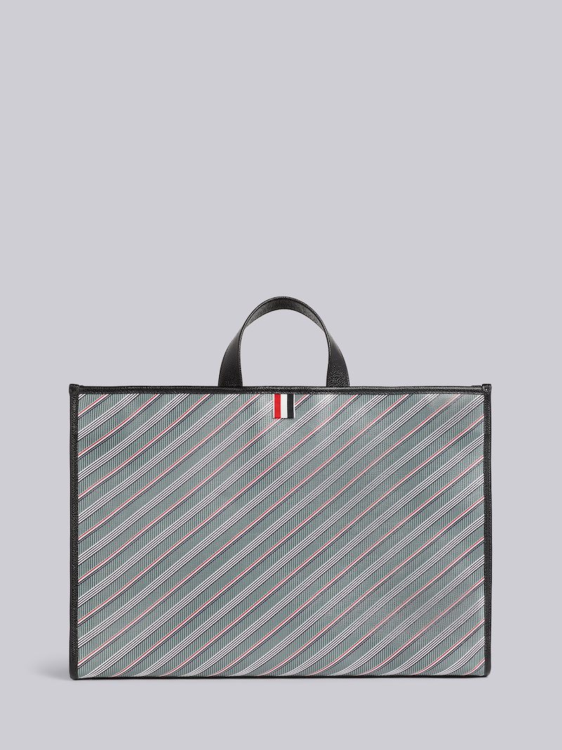Medium Grey Monogram Stripe Coated Canvas Leather Detail Squared Tote