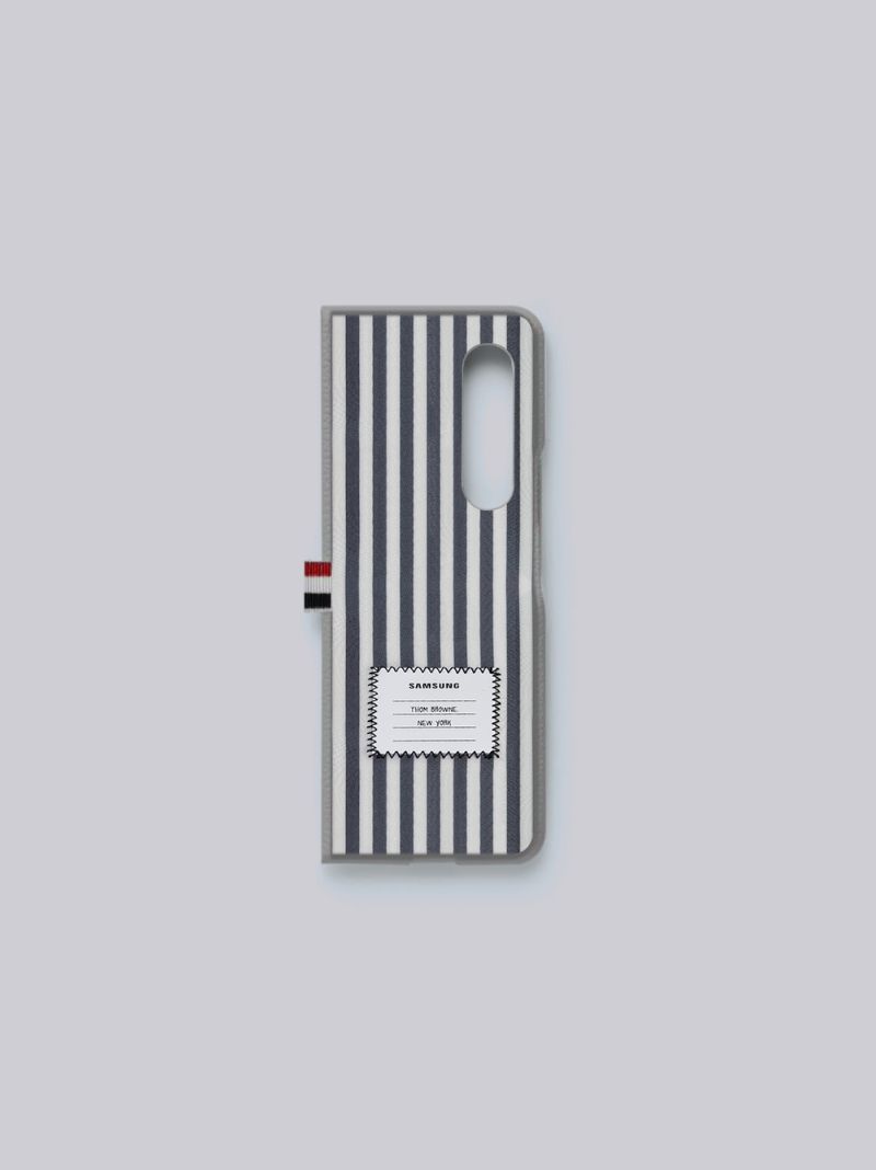 Medium Grey Pebble Grain Calfskin Leather Samsung Galaxy Z Fold3 Case Thom Browne Edition