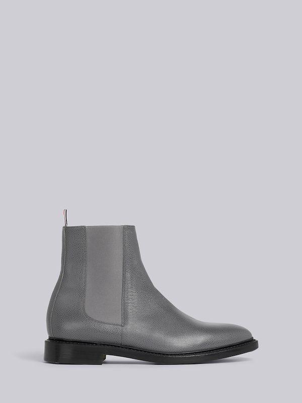 Medium Grey Pebble Grain Leather 4-Bar Leather Sole Chelsea Boot