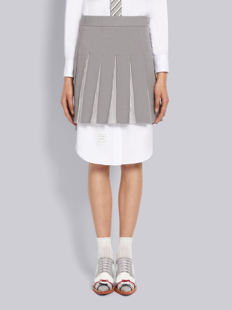 Medium Grey Piece Dyed Seersucker Pleated Dropped Back Mini Skirt