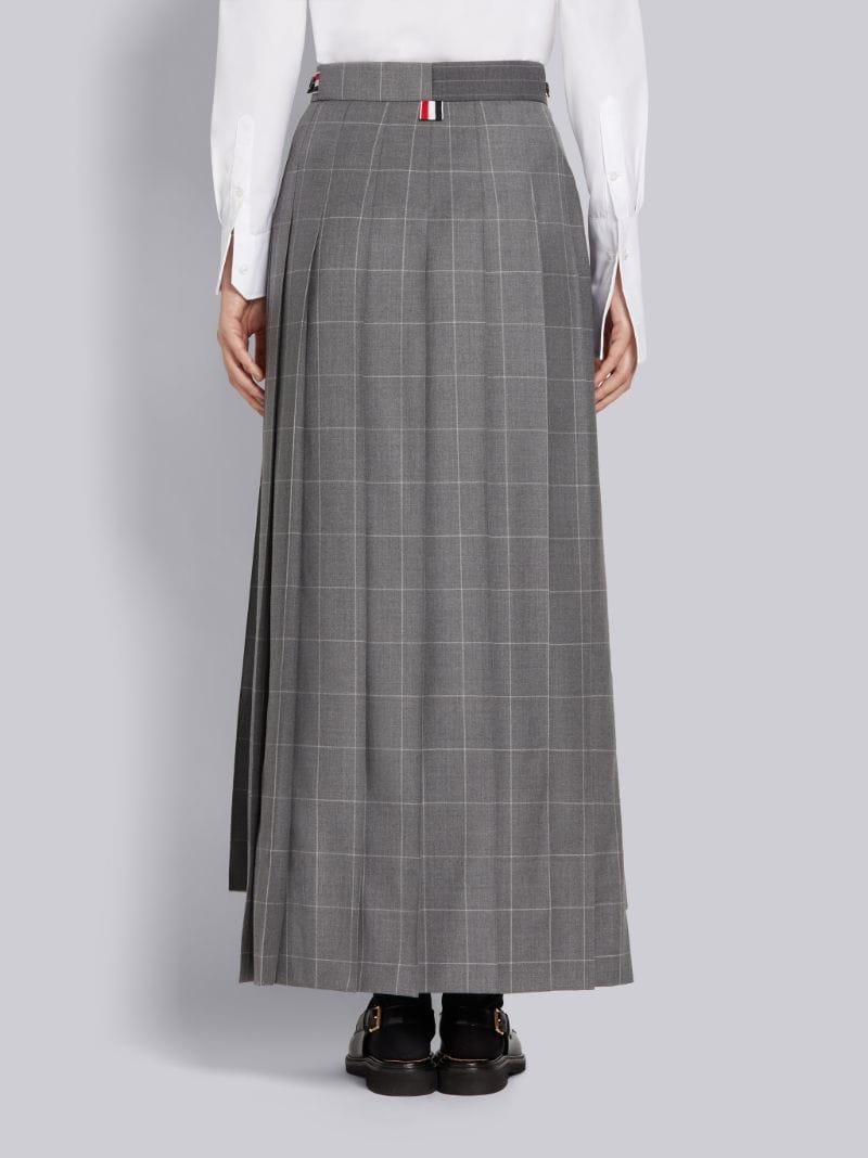Medium Grey Pinstripe and Windowpane Wool Suiting Pleated Sack Skirt