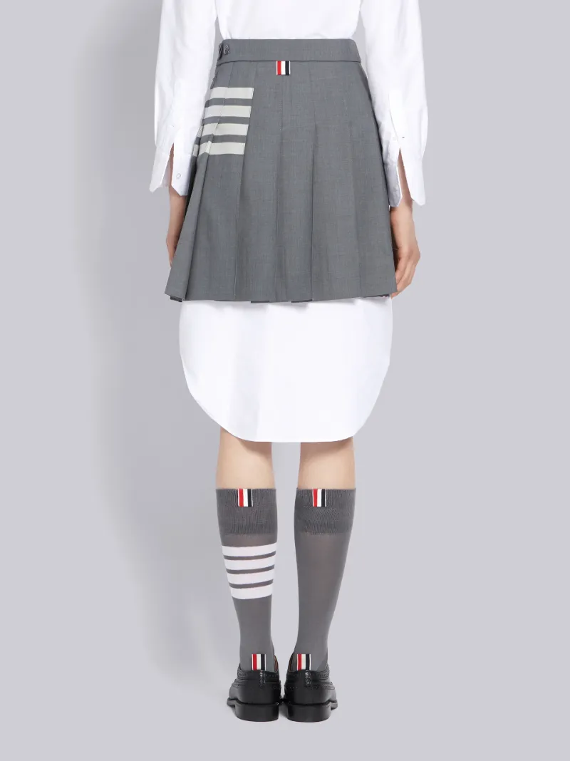 Medium Grey Plain Weave Mini Pleated 4-Bar Skirt