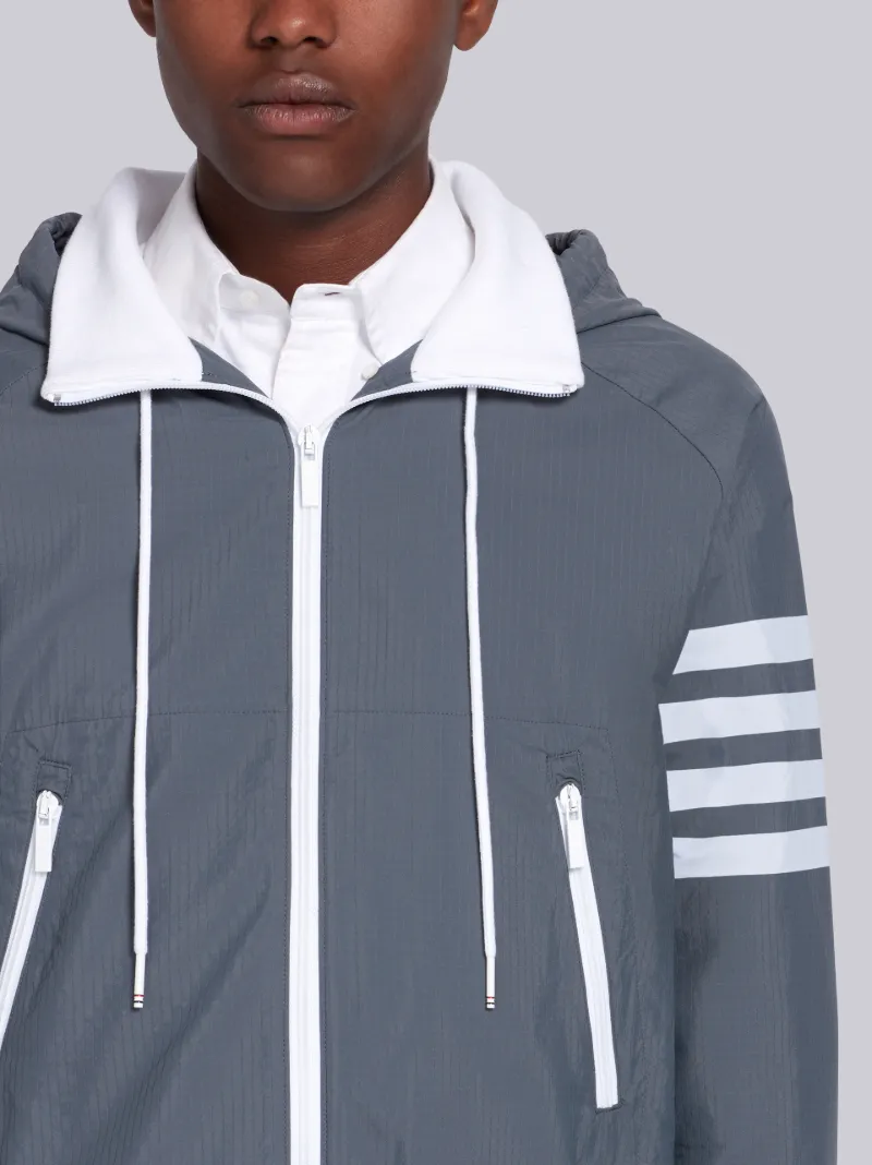 Medium Grey Ripstop Zip-Up 4-Bar Hoodie