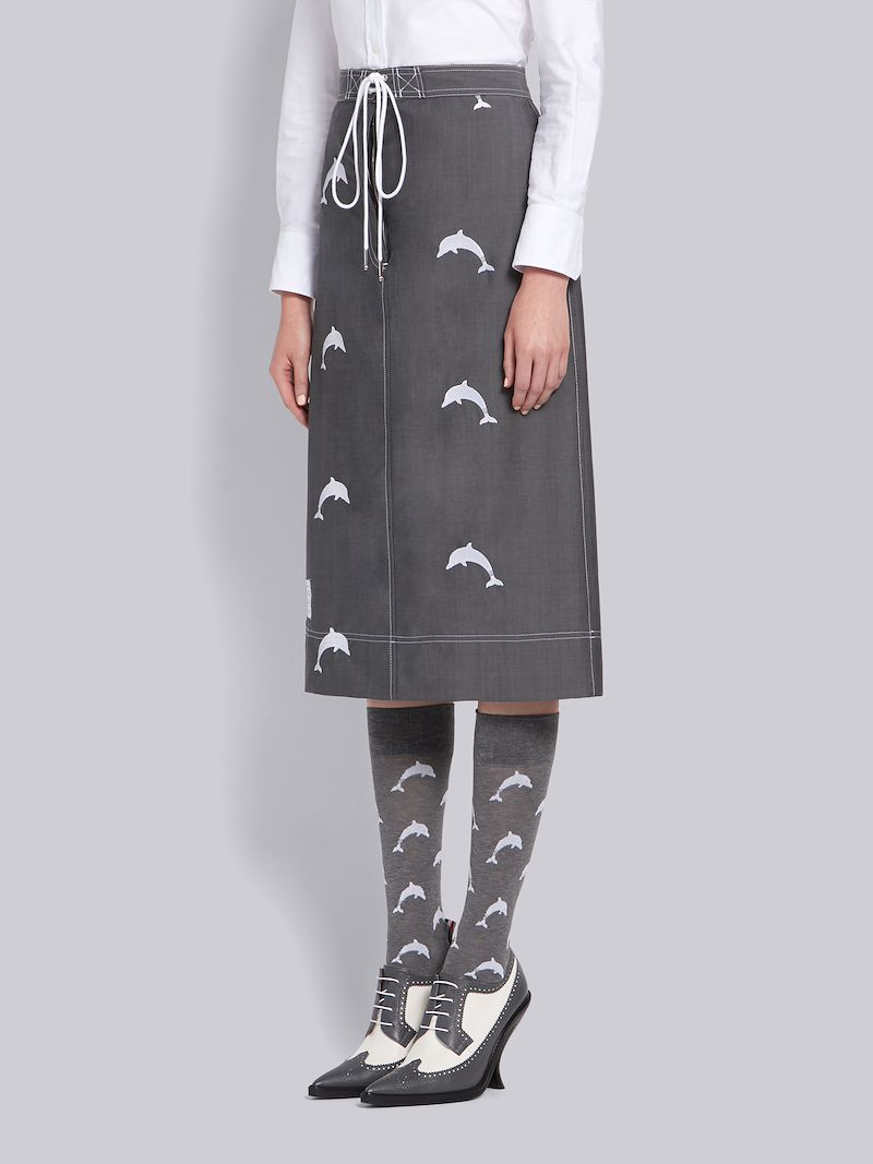 Medium Grey School Uniform Dolphin Embroidered Board Short Skirt Thom