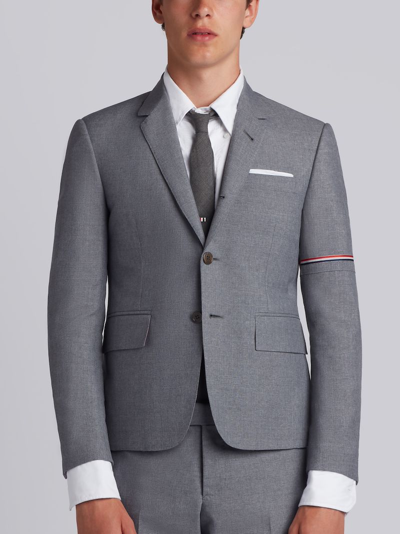 Medium Grey School Uniform Plain Weave Selvedge Armband Sport Coat | Thom Browne Official