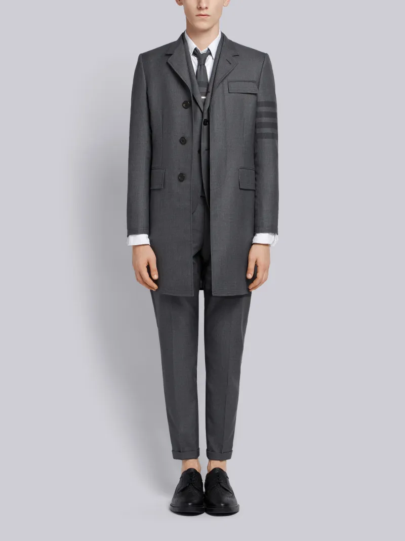 Medium Grey School Uniform Step Twill High Armhole Chesterfield Overcoat