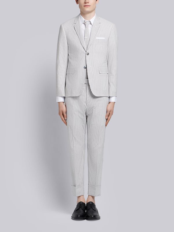 Medium Grey Seersucker Classic Suit and Tie