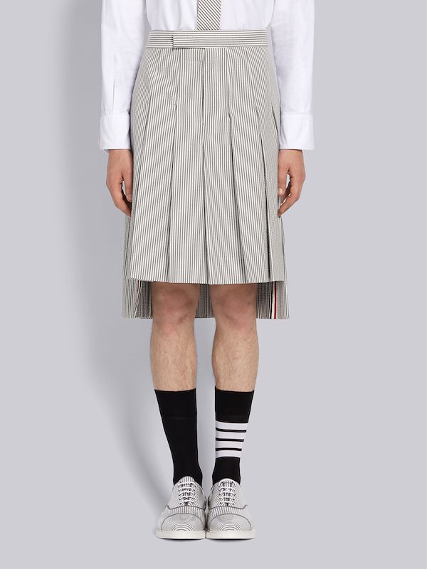 Medium Grey Seersucker Pleated Skirt 