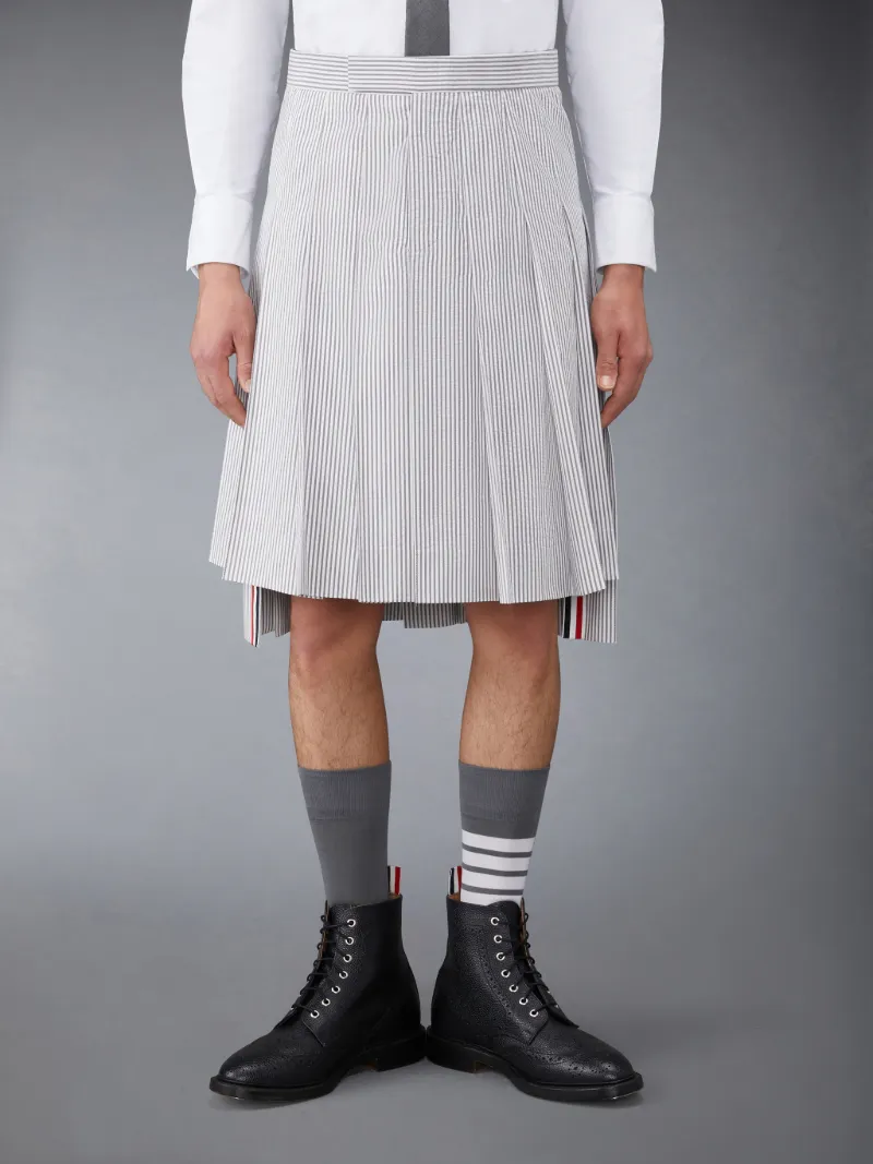 Medium Grey Seersucker Pleated Skirt Medium Grey Seersucker Pleated Skirt
