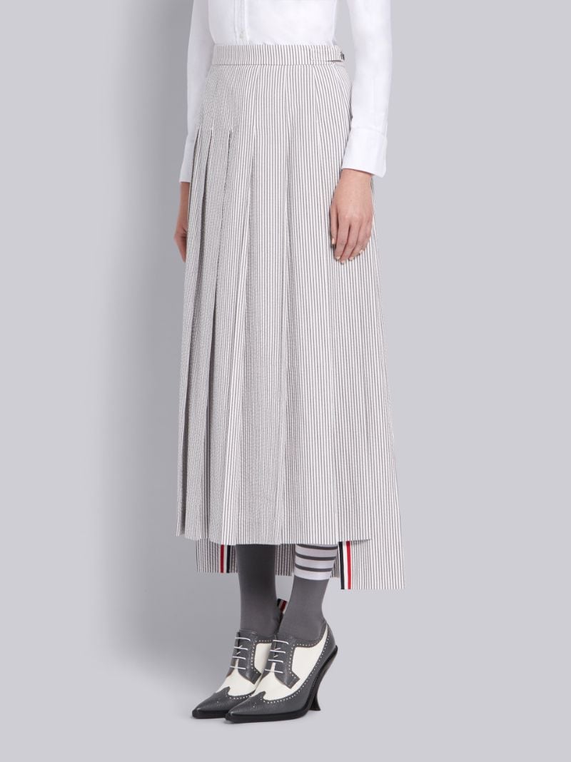 Medium Grey Seersucker Trouser Length Pleated Skirt