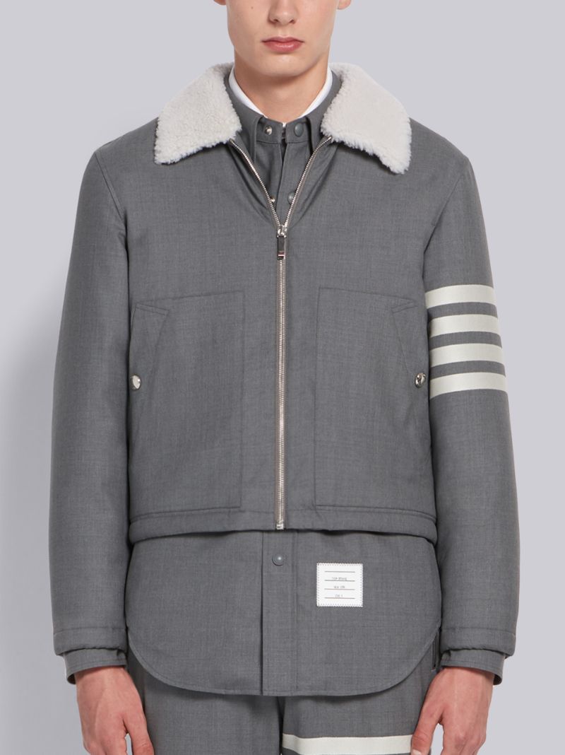 Medium Grey Shearling Lined Wool Flight Jacket 