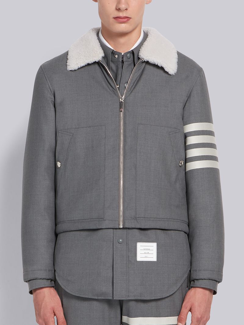 Medium Grey Shearling Lined Wool Flight Jacket Thom Browne Official
