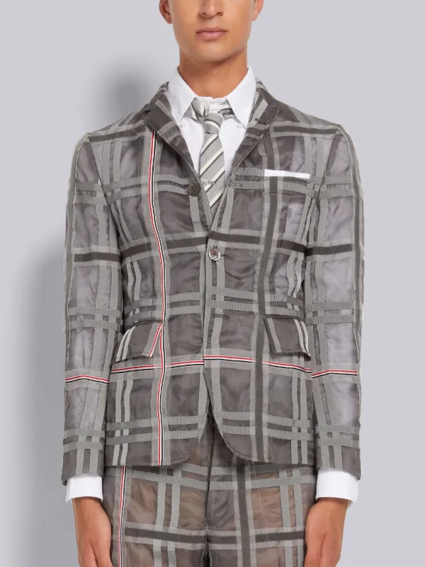 Medium Grey Silk Organza Check Unconstructed Classic Sport Coat