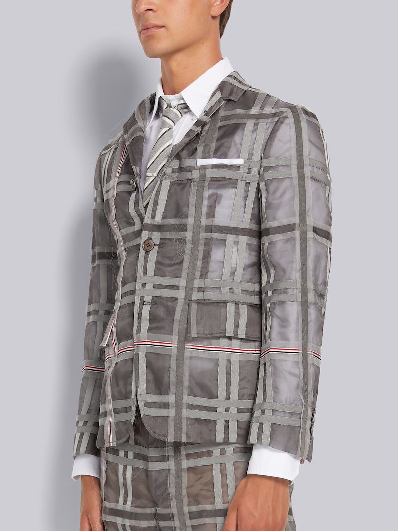 Medium Grey Silk Organza Check Unconstructed Classic Sport Coat